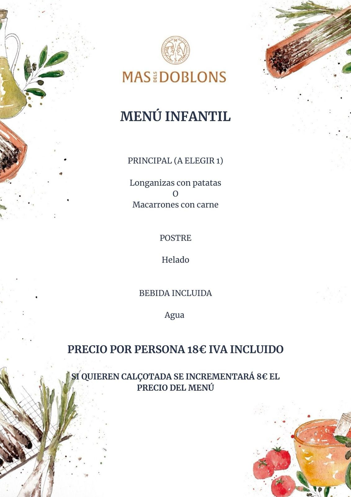 Menú Infantil Mas dels Doblons